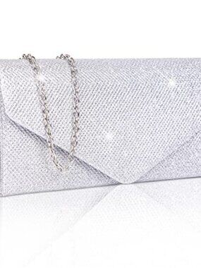 Glitter Pleated Evening Clutch with Chain for Women - Formal Handbag
